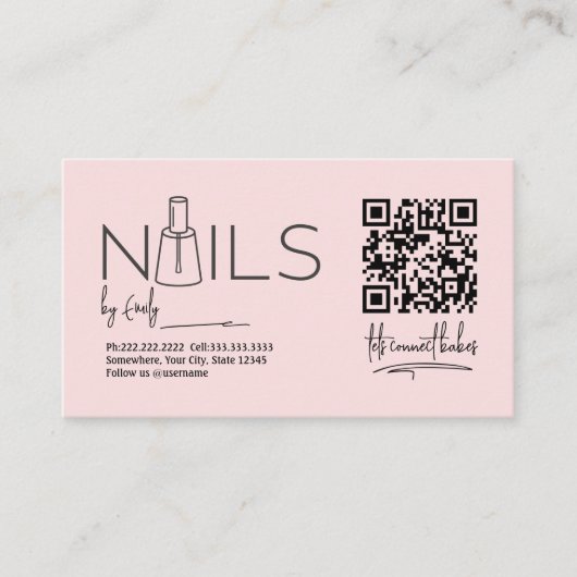 QR-Code Rosa Nagelsalon Maniküre Terminkarte (Vorderseite)