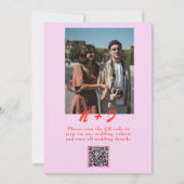 QR Code Rosa Orange Bright Funky Foto Wedding Einladung (Rückseite)