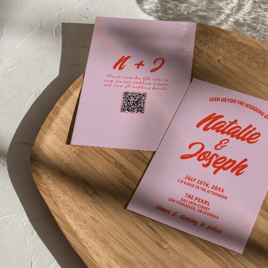 QR-Code Rosa Orange Hell Funky Einzigartige Hochze Einladung
