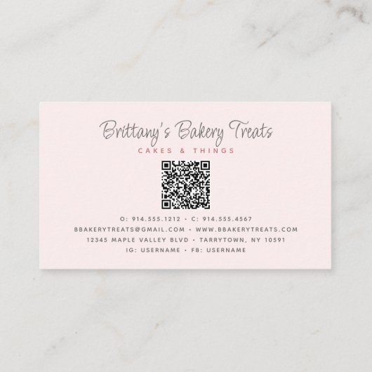QR-Code Rosa Pink Cake Glitzer Tropfen Konditorei Visitenkarte (Rückseite)