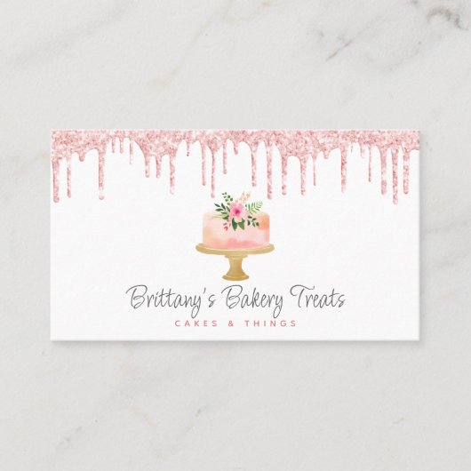 QR-Code Rosa Pink Cake Glitzer Tropfen Konditorei Visitenkarte (Vorderseite)
