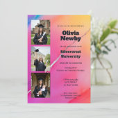 🎓 QR-Code Rosa Regenbogen-Marmorkugel Abschlussfe Einladung (Stehend Vorderseite)