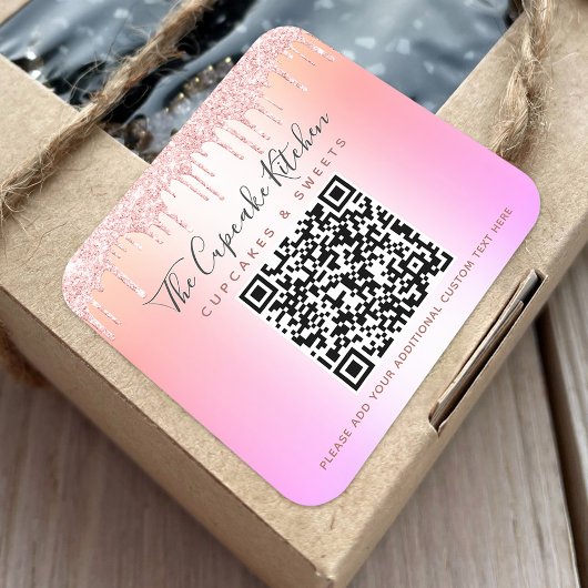 QR-Code Rosa Rose Glitzer Tropfen Rainbow Ombre Na Quadratischer Aufkleber