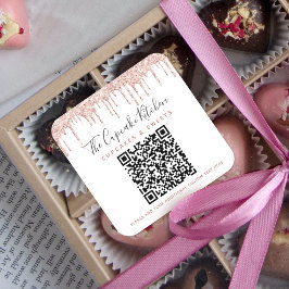 QR-Code Rosa Rose Gold Glitzer Tropfen Firmenname Quadratischer Aufkleber