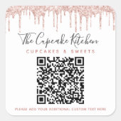 QR-Code Rosa Rose Gold Glitzer Tropfen Firmenname Quadratischer Aufkleber (Vorderseite)