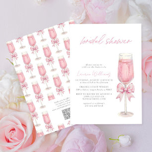 QR-Code Rosa Schleife Champagner Junggesellinnenab Einladung
