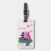 QR-Code Rosa Schmetterling Grüne Lila Blume Doodle Gepäckanhänger (Vorderseite vertikal)