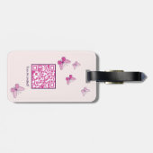 QR-Code Rosa Schmetterling Grüne Lila Blume Doodle Gepäckanhänger (Rückseite horizontal)