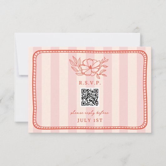 QR Code Rosa Streifen Blumenzange QR UAWG RSVP Karte (Vorderseite)