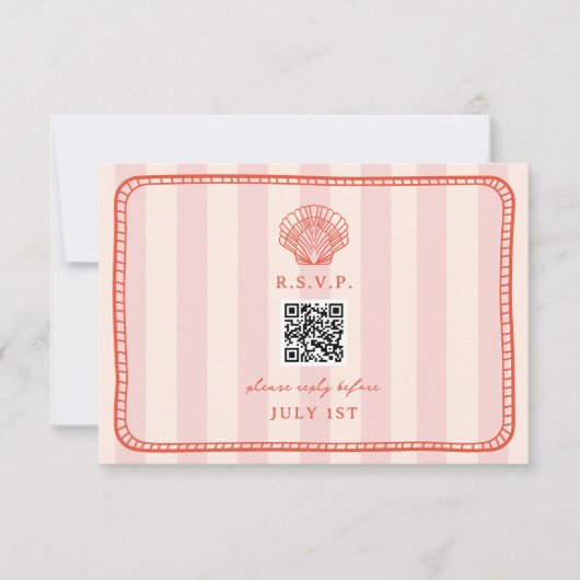 QR-Code Rosa Stripe-Muschel Hochzeit QR-UAWG RSVP Karte (Vorderseite)
