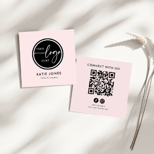 QR-Code Rosa Weiß Benutzerdefiniertes Logo Verbind Quadratische Visitenkarte