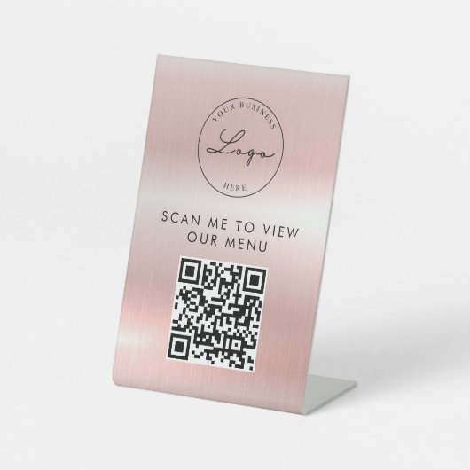 QR-Code | Rose des kontaktlosen Scan-Menü-Logos Go Sockelschild (Vorderseite)