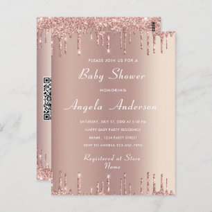 QR Code Rose Gold Baby Boy Shower Einladungskarte