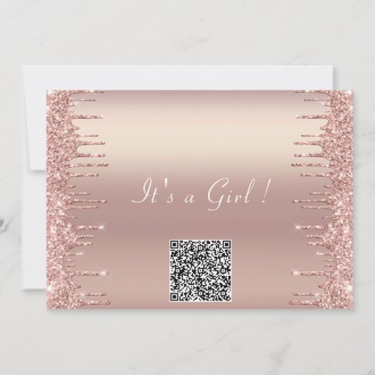 QR Code Rose Gold Baby Girl Dusche Einladung (Rückseite)