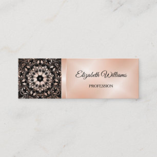 QR-Code Rose Gold Black Floral Mandala Mini Visitenkarte