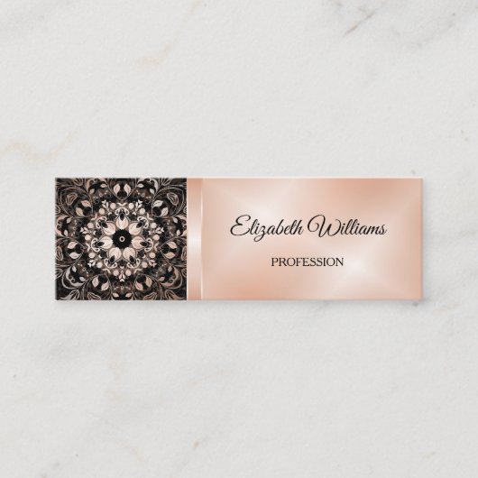 QR-Code | Rose Gold Black Floral Mandala Mini Visitenkarte (Vorderseite)