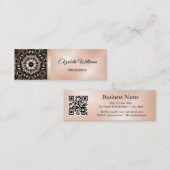 QR-Code | Rose Gold Black Floral Mandala Mini Visitenkarte (Vorne/Hinten)