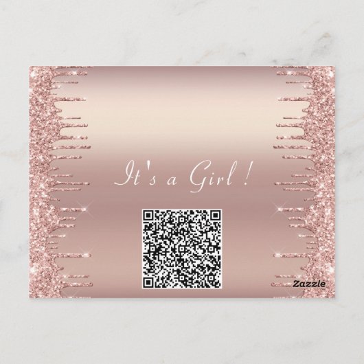 QR Code Rose Gold Blush Girl Dusche laden Postkarte (Rückseite)