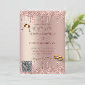 QR Code Rose Gold Blush Tropfen Hochzeit Einladung (Stehend Vorderseite)