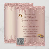 QR Code Rose Gold Blush Tropfen Hochzeit Einladung (Vorne/Hinten)