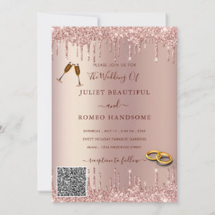 QR Code Rose Gold Blush Tropfen Hochzeit Einladung