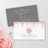 QR Code Rose Gold Cupcake Glitzer Tropfen Bäckerei Visitenkarte