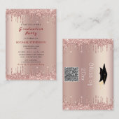QR Code Rose Gold Glitzer Abschluss Einladung (Vorne/Hinten)