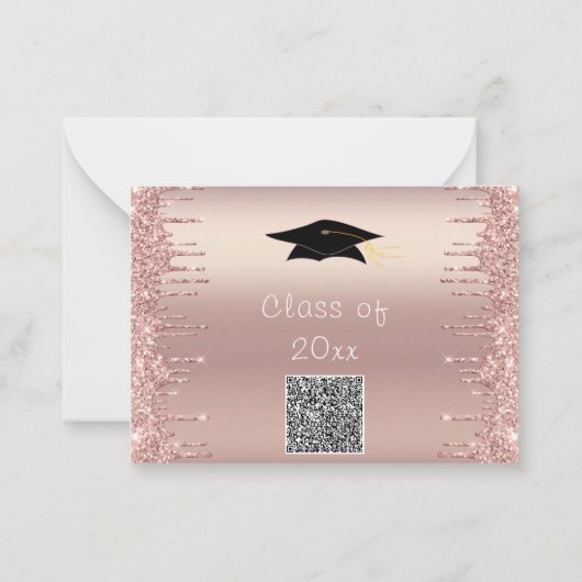 QR Code Rose Gold Glitzer Abschluss Einladung (Rückseite)