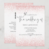 QR Code Rose Gold Glitzer Borders Wedding Einladung (Vorne/Hinten)