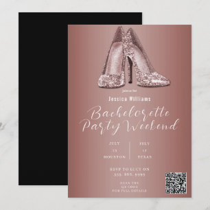 QR CODE Rose Gold Glitzer Shoes Bachelorette Einladung