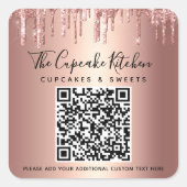 QR Code Rose Gold Kupfer Glitzer Tropfen Business Quadratischer Aufkleber (Vorderseite)