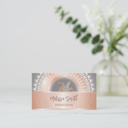 QR-Code | Rose Gold Mandala Turtle Visitenkarte (Stehend Vorderseite)