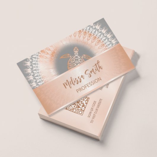 QR-Code | Rose Gold Mandala Turtle Visitenkarte