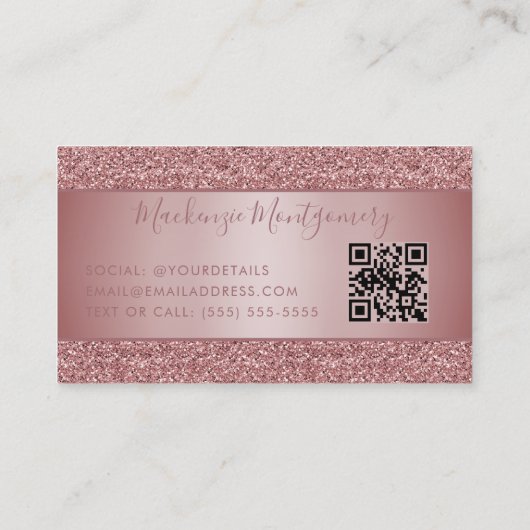 QR Code Rose Gold Sparkle Glitzer Tropfen Luxus Visitenkarte (Rückseite)