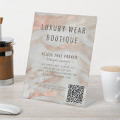 QR CODE Rose Goldbarren Marmorstein elegant Sockelschild (In SItu)