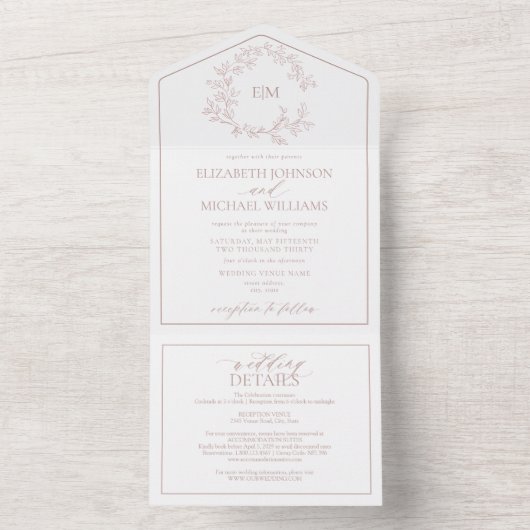 QR-Code Rose Leafy Wappen Monogramm All In One Einladung (Innen Boden)