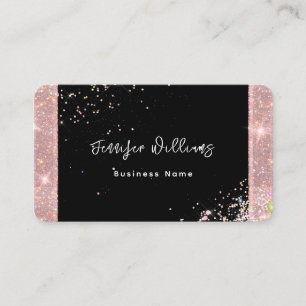 QR-Code Roségold Glitter Trendig Schwarz Visitenkarte