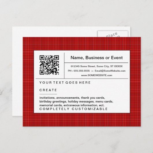 QR-Code: rot kariert Einladungspostkarte (Vorne/Hinten)