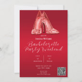 QR CODE Rote Glitter Schuhe Junggesellinnenabschie Einladung (Vorderseite)