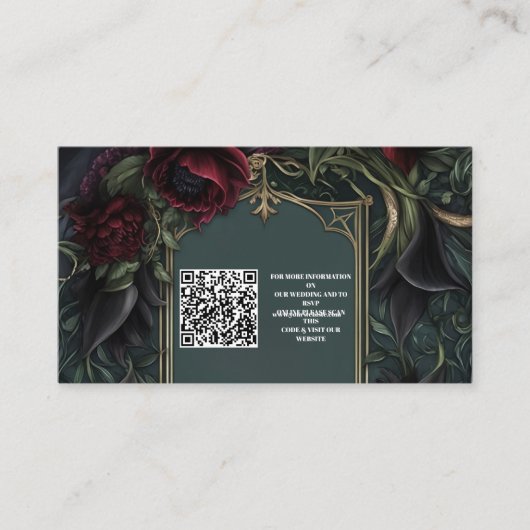 QR Code Rote Rosen Gothic Halloween Hochzeit Begleitkarte (Vorderseite)