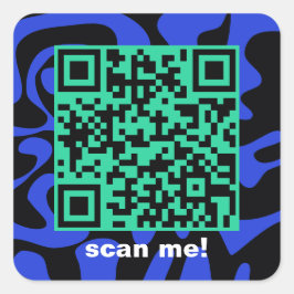 QR Code Royal Blue Aquamarin Black Groovy Squiggle Quadratischer Aufkleber