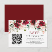 QR Code RSVP Card Burgundy Blush Floral Wedding Karte (Vorne/Hinten)