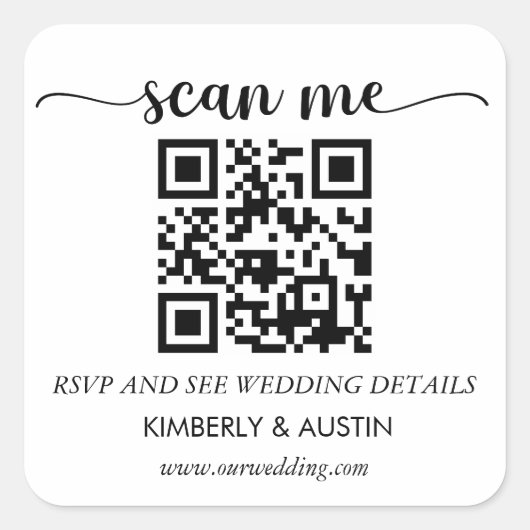 QR-Code-RSVP | Hochzeitswebsite Quadratischer Aufkleber (Vorderseite)