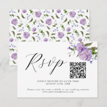 QR-Code-RSVP-Karte für lila Blumenhochzeiten