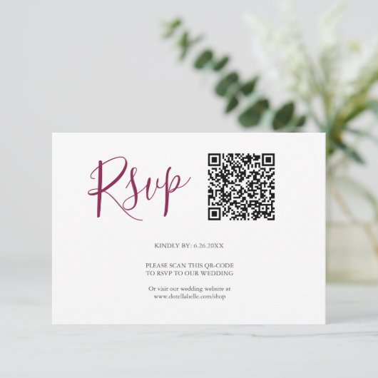 QR-Code RSVP-Karten Burgundy RSVP Karte (Stehend Vorderseite)