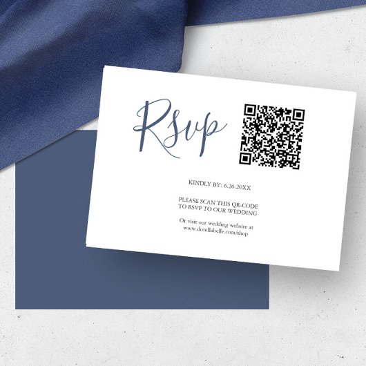 QR-Code RSVP-Karten Navy Blue RSVP Karte