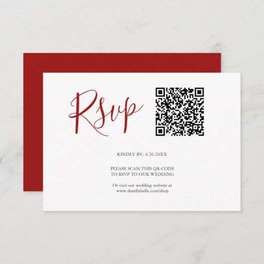 QR-Code RSVP-Karten Rot RSVP Karte (Vorne/Hinten)