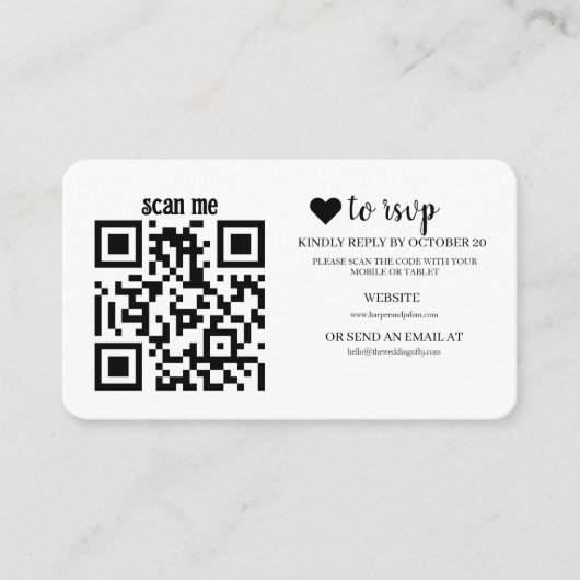 QR Code RSVP Wedding Website Simple Photo Response Begleitkarte (Vorderseite)