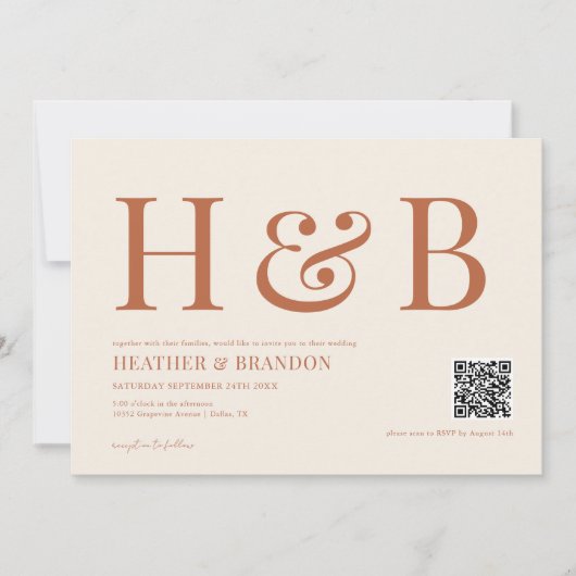 QR Code Rust Monogram Wedding Einladung (Vorderseite)