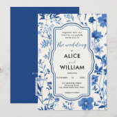 QR-Code Rustic Blue Wildblume Hochzeit Einladung (Vorne/Hinten)